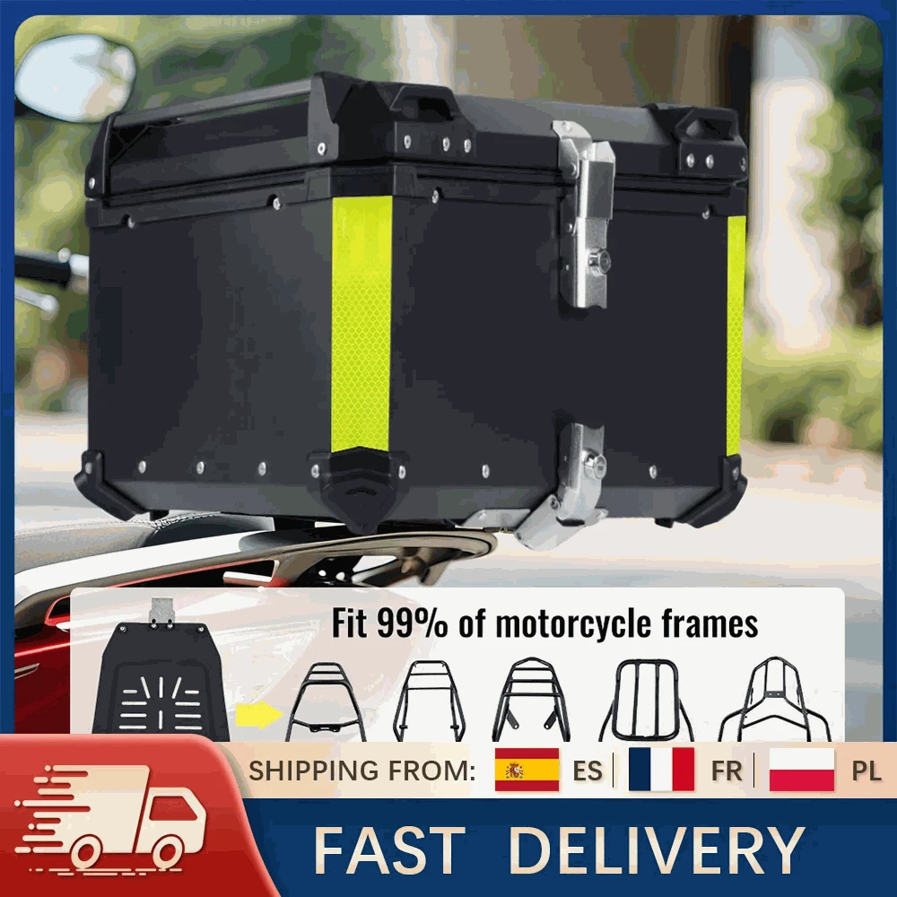 65L Aluminum Motorcycle Top Case Waterproof Tail Box Storage-Aluminum Silver 65L / france