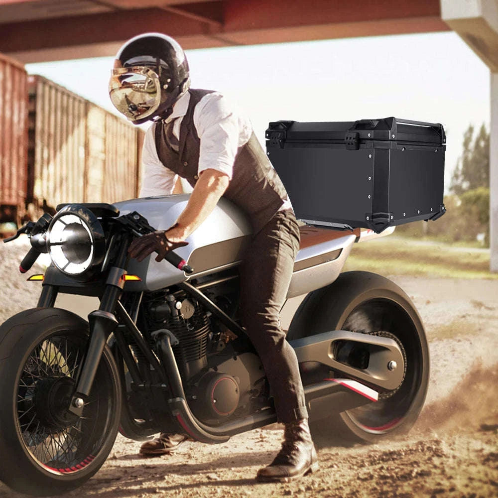 65L Aluminum Motorcycle Top Case Waterproof Tail Box Storage-Aluminum Silver 65L / france