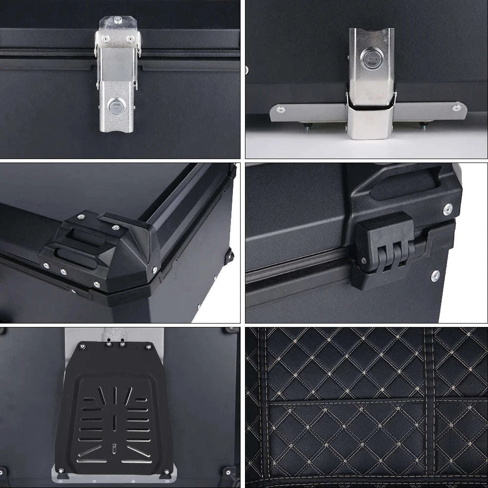 65L Aluminum Motorcycle Top Case Waterproof Tail Box Storage-Aluminum Silver 65L / france