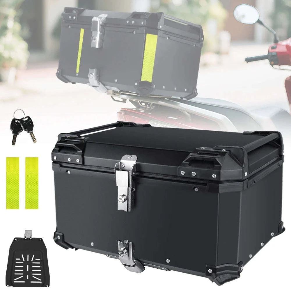65L Aluminum Motorcycle Top Case Waterproof Tail Box Storage-Aluminum Silver 65L / france