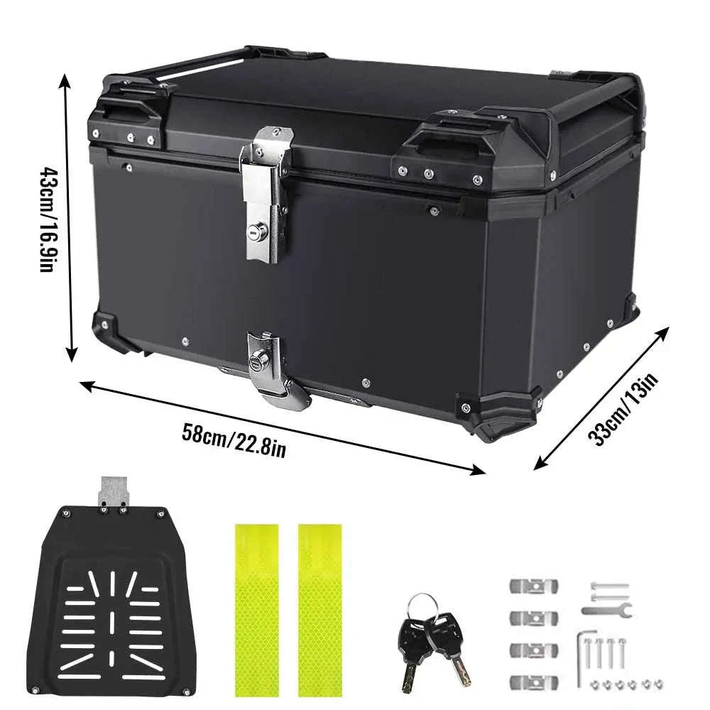 65L Aluminum Motorcycle Top Case Waterproof Tail Box Storage-Aluminum Silver 65L / france