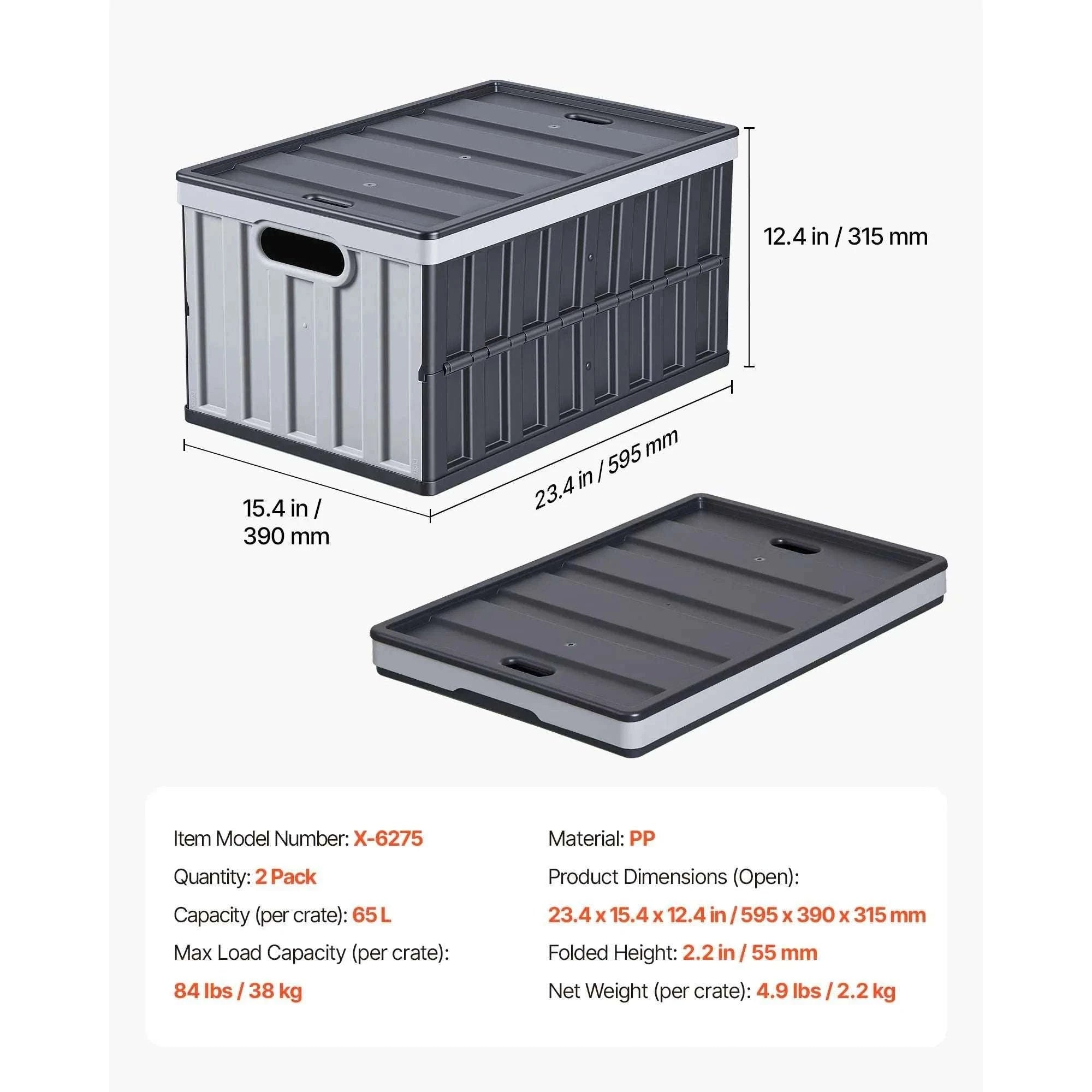 65L Collapsible Storage Bins with Lids – Stackable Folding Crates-3PCS / United States