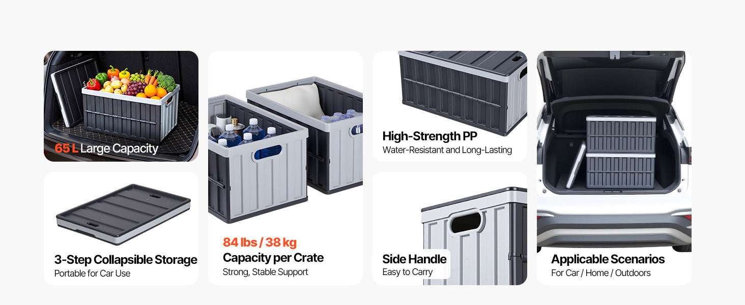 65L Collapsible Storage Bins with Lids – Stackable Folding Crates-3PCS / United States