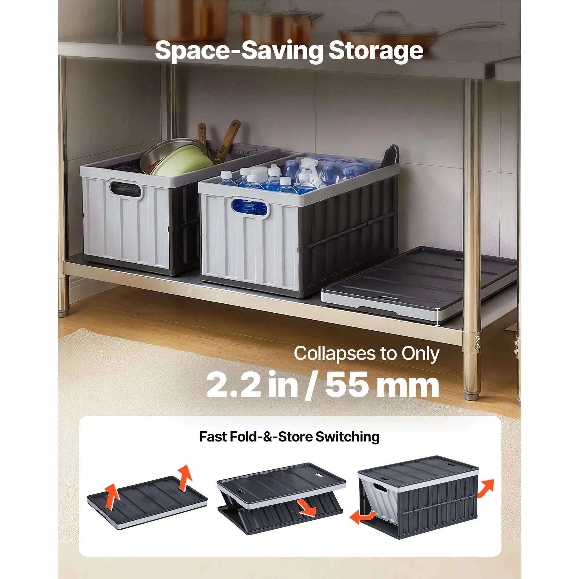 65L Collapsible Storage Bins with Lids – Stackable Folding Crates-3PCS / United States
