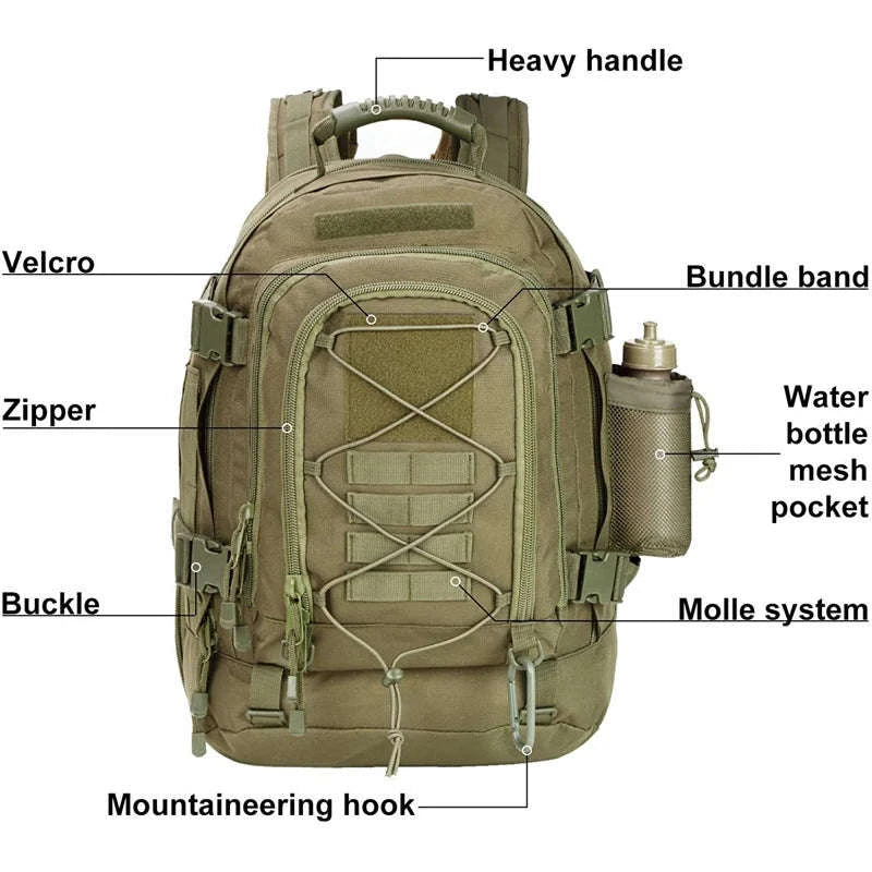 65L Outdoor Tactical Backpack-Brown / United States