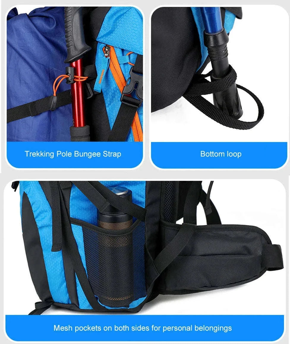 65L Waterproof Climbing Backpack for Hiking and Camping-Gray