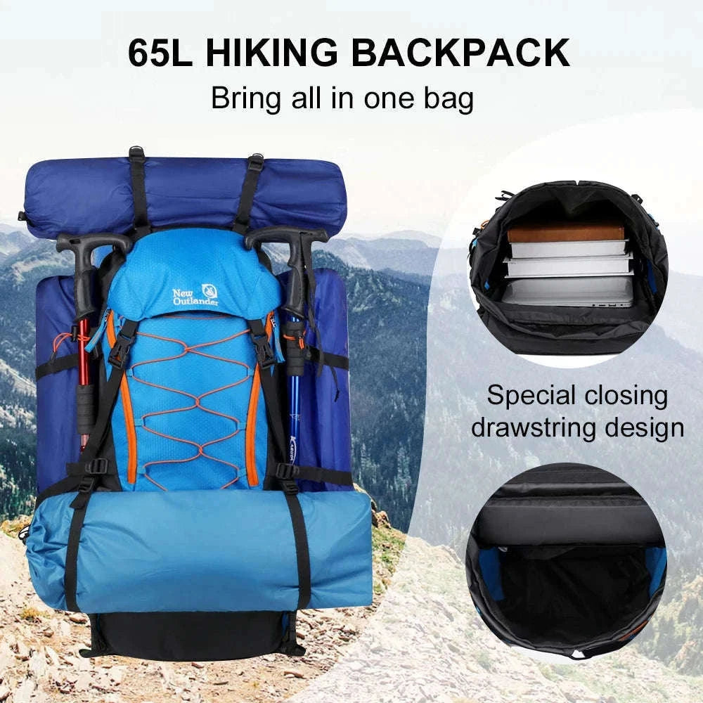 65L Waterproof Climbing Backpack for Hiking and Camping-Gray