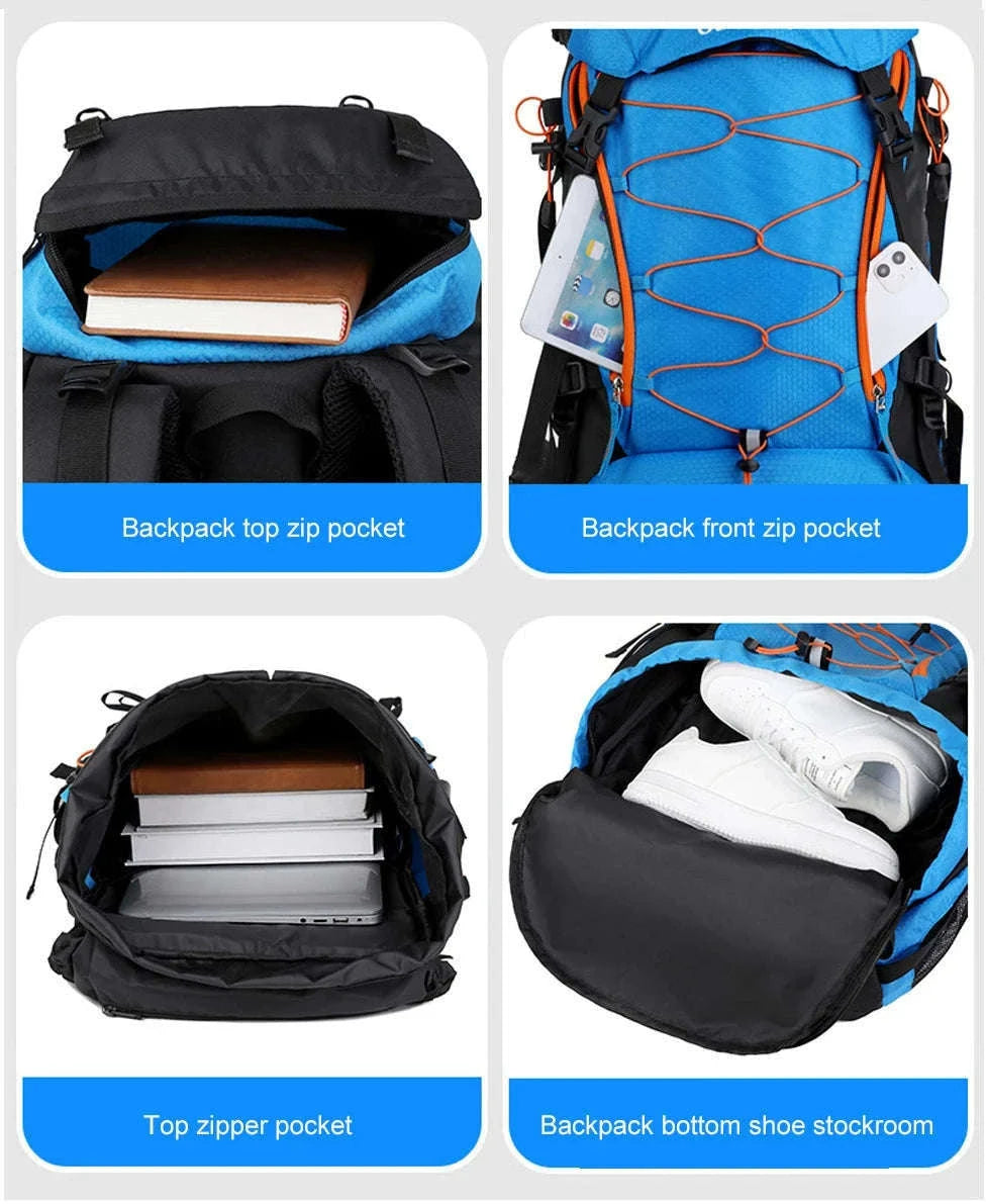 65L Waterproof Climbing Backpack for Hiking and Camping-Gray