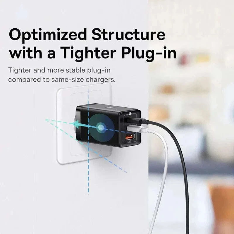 65W GaN Fast Charger with Dual USB-C & USB Ports for Laptop Phone-EU Plug White