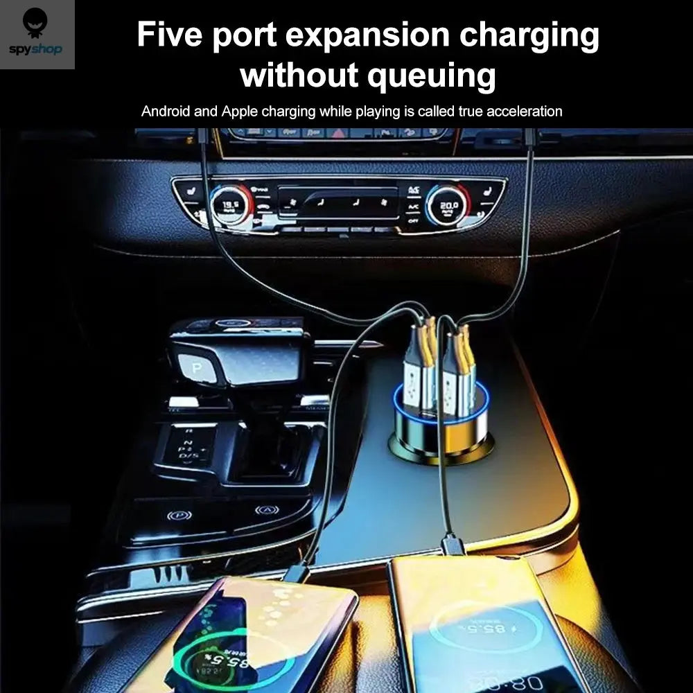 66-250W PD Car Charger QC3.0 Fast Charge One to Six Car Cigarette Lighter Plug Car Charger Flash Charge with Digital Display Spy-shop.com