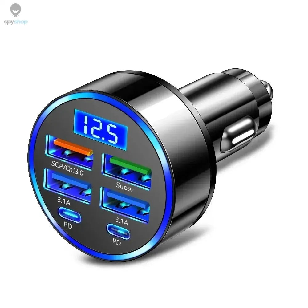66-250W PD Car Charger QC3.0 Fast Charge One to Six Car Cigarette Lighter Plug Car Charger Flash Charge with Digital Display Spy-shop.com