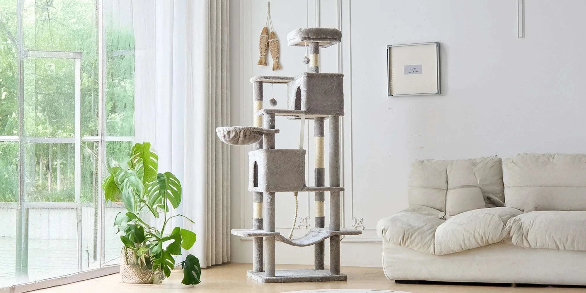 66-Inch Multi-Level Cat Tree Tower with Condo, Hammock & Scratching Posts-Beige / United States