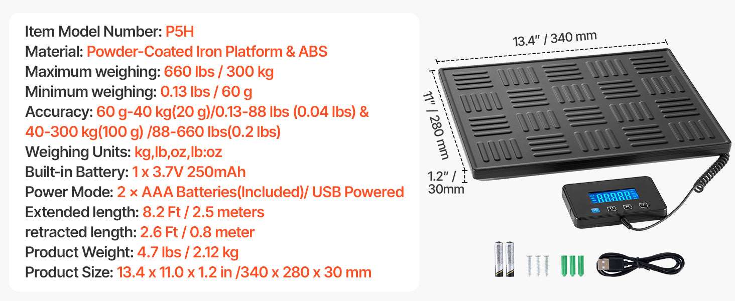 660 lb Digital Postal Scale with Dual Accuracy & Detachable Display-660 lbs / United States