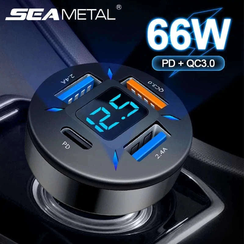 66W Car Charger with 4 USB Ports and Voltage Display-Super Charge 1PC