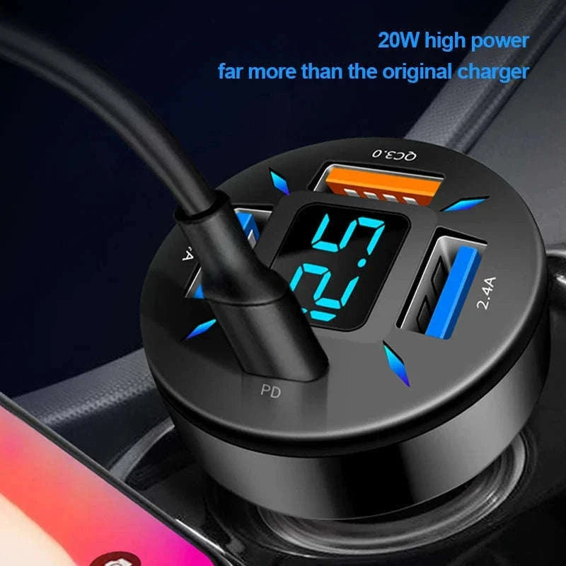 66W Car Charger with 4 USB Ports and Voltage Display-Super Charge 1PC