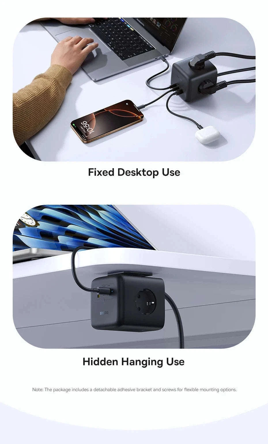 67W GaN Fast Charging Power Strip with 6 Ports and 3 AC Outlets-67W Black EU 220V