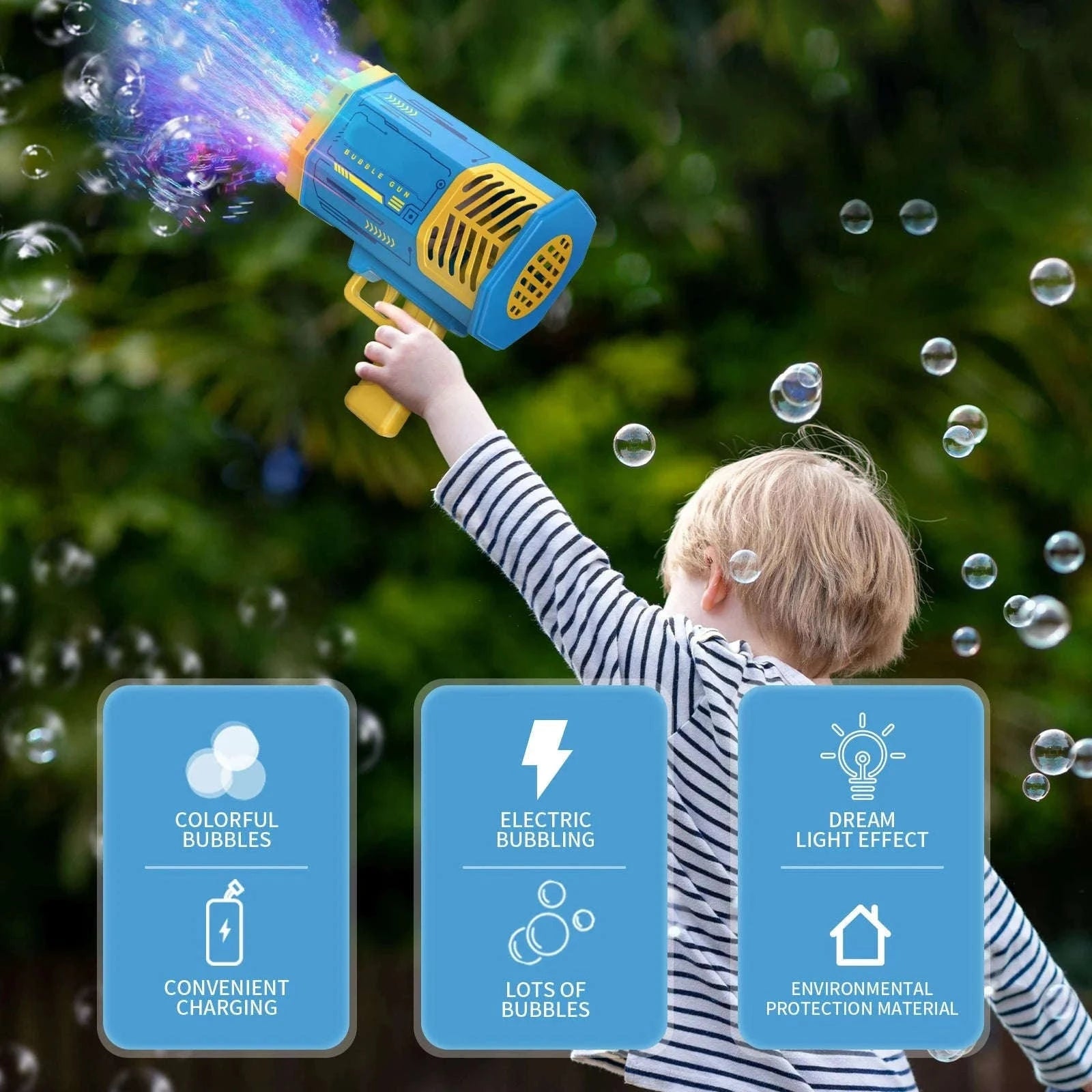 69-Hole Bubble Gun with Lights and Rechargeable Power-Rabbit