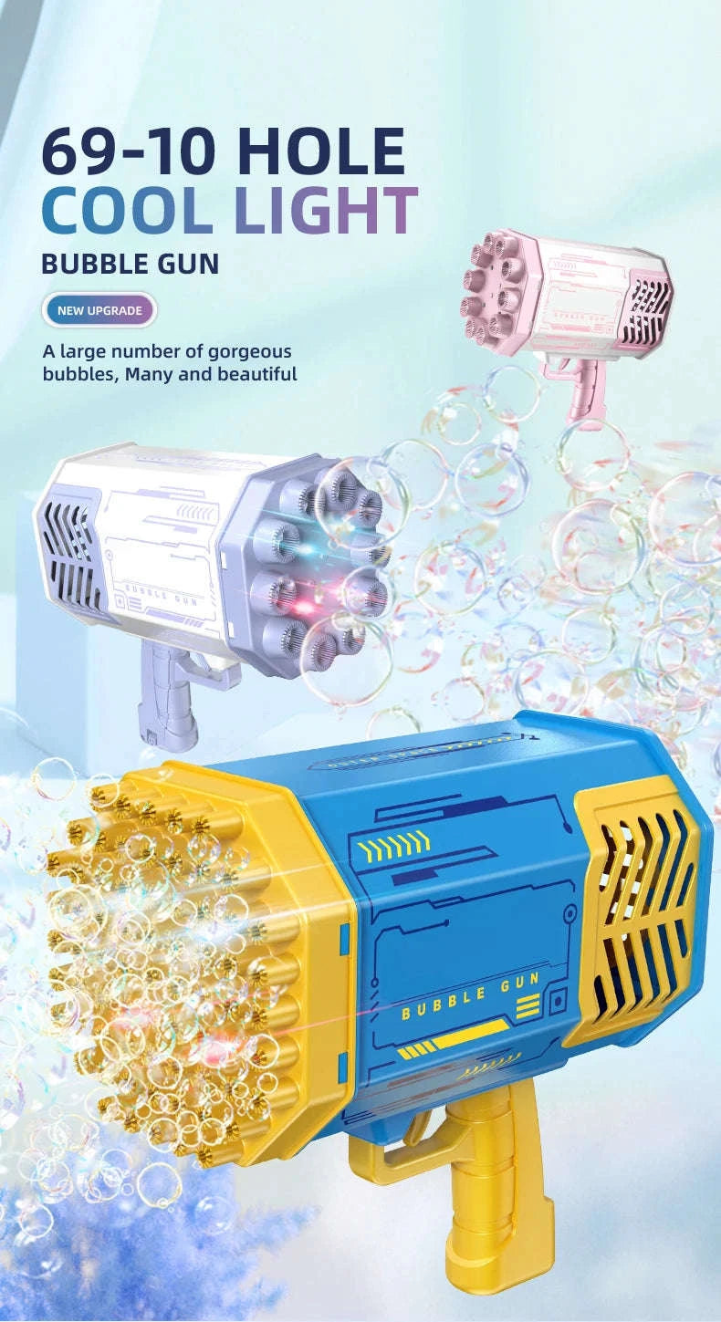69-Hole Bubble Gun with Lights and Rechargeable Power-Rabbit
