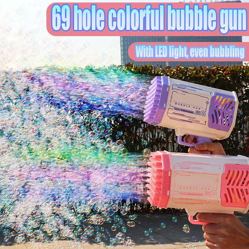 69-Hole Bubble Gun with Lights and Rechargeable Power-Rabbit