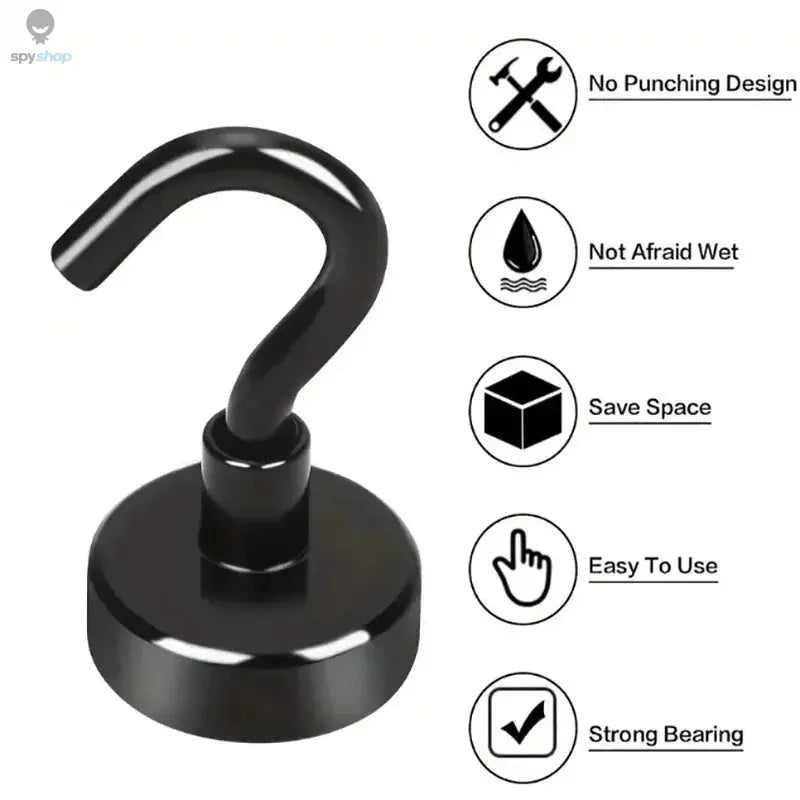 6Pcs Black Magnetic Hook 15 Lbs (Approx 7Kg) Indoor Hangings, Kitchens, Workplaces, Offices and Garages Spy-shop.com