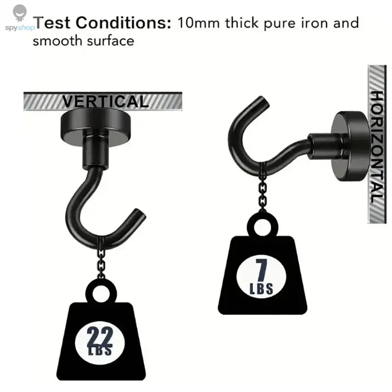 6Pcs Black Magnetic Hook 15 Lbs (Approx 7Kg) Indoor Hangings, Kitchens, Workplaces, Offices and Garages Spy-shop.com