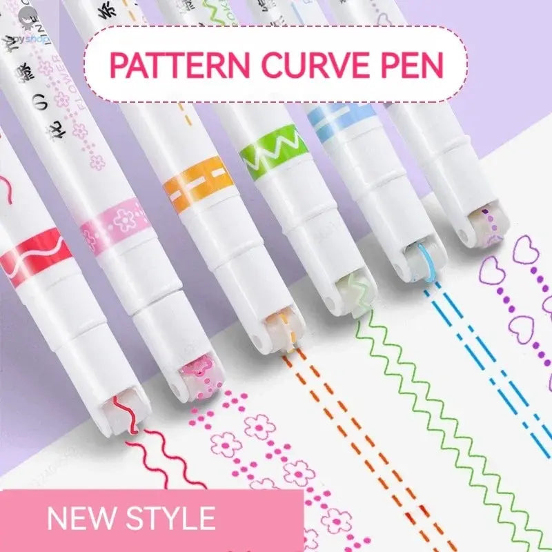 6Pcs/Set Flower Line Shape Highlighter Pen Roller Tip Curve Liner Marker Kawaii Korean Stationery School Office Supplies Gifts Spy-shop.com