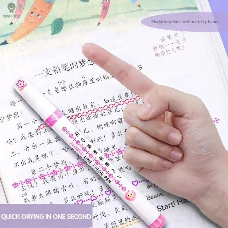 6Pcs/Set Flower Line Shape Highlighter Pen Roller Tip Curve Liner Marker Kawaii Korean Stationery School Office Supplies Gifts Spy-shop.com