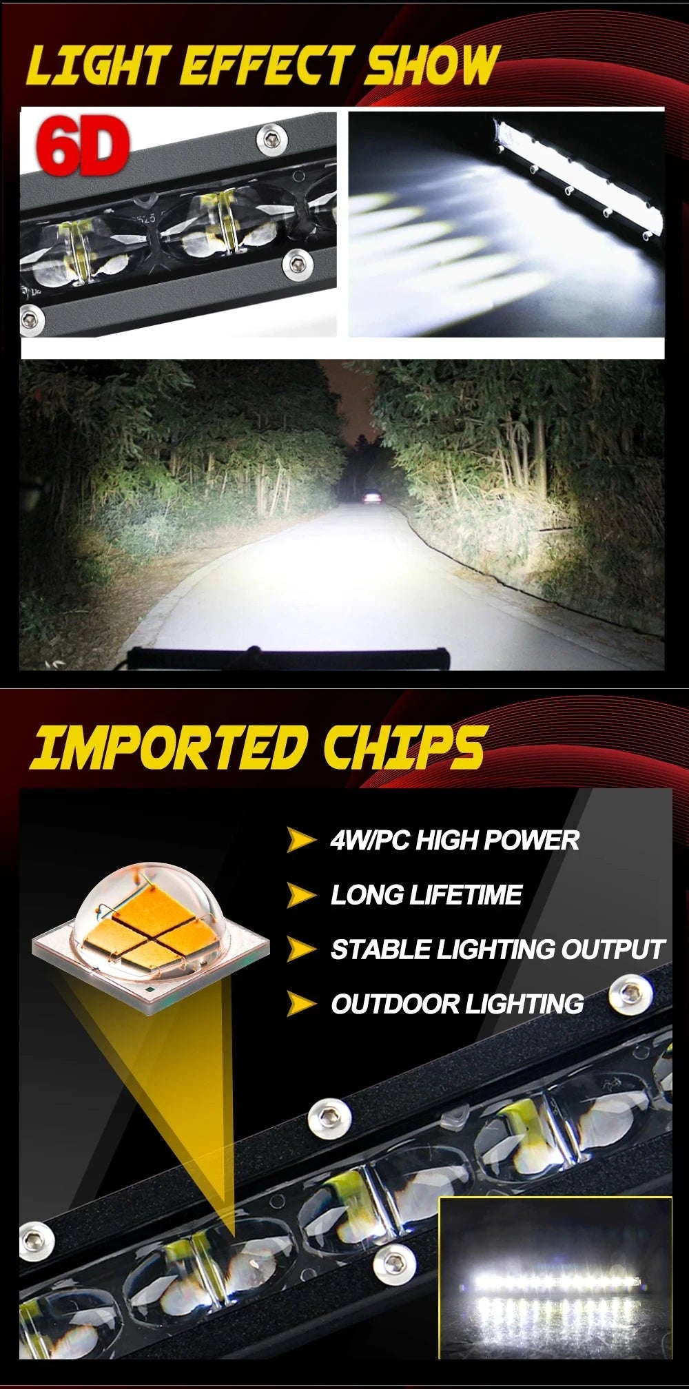 6D Ultra Slim Single Row LED Light Bar 6000K White for Off-Road Use-26inch 1pcs / China Mainland