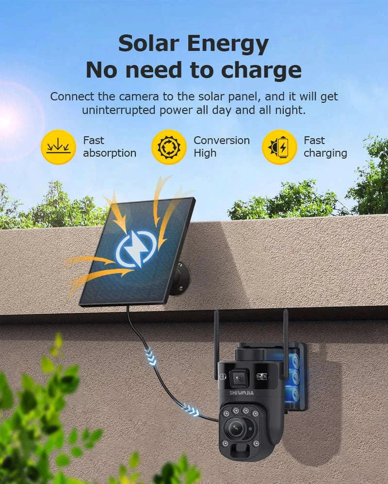 6K 12MP 4G/WiFi Solar Battery Security Camera 60X Zoom PTZ Outdoor-Black WIFI 32GB
