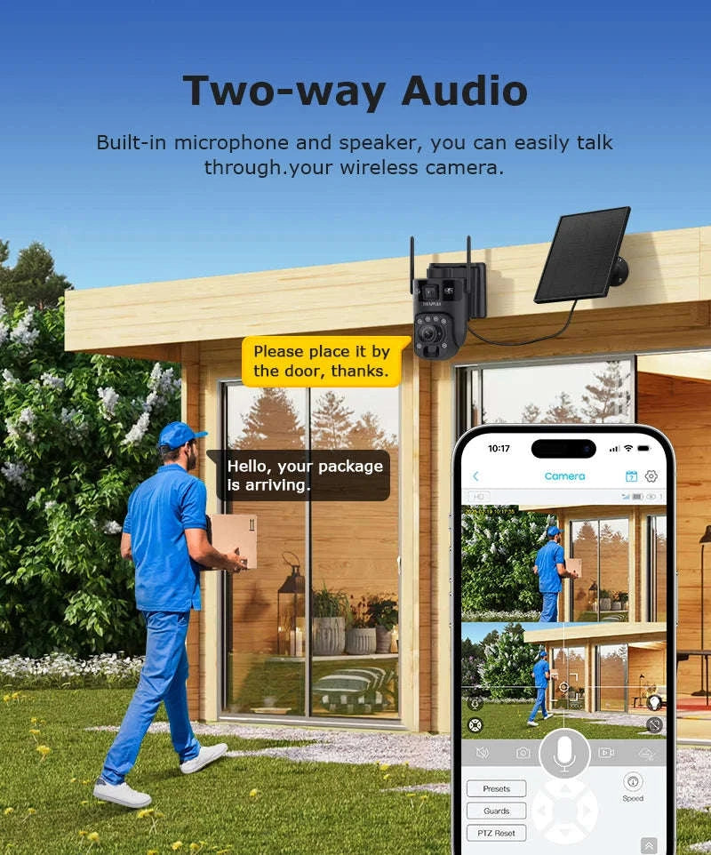 6K 12MP 4G/WiFi Solar Battery Security Camera 60X Zoom PTZ Outdoor-Black WIFI 32GB
