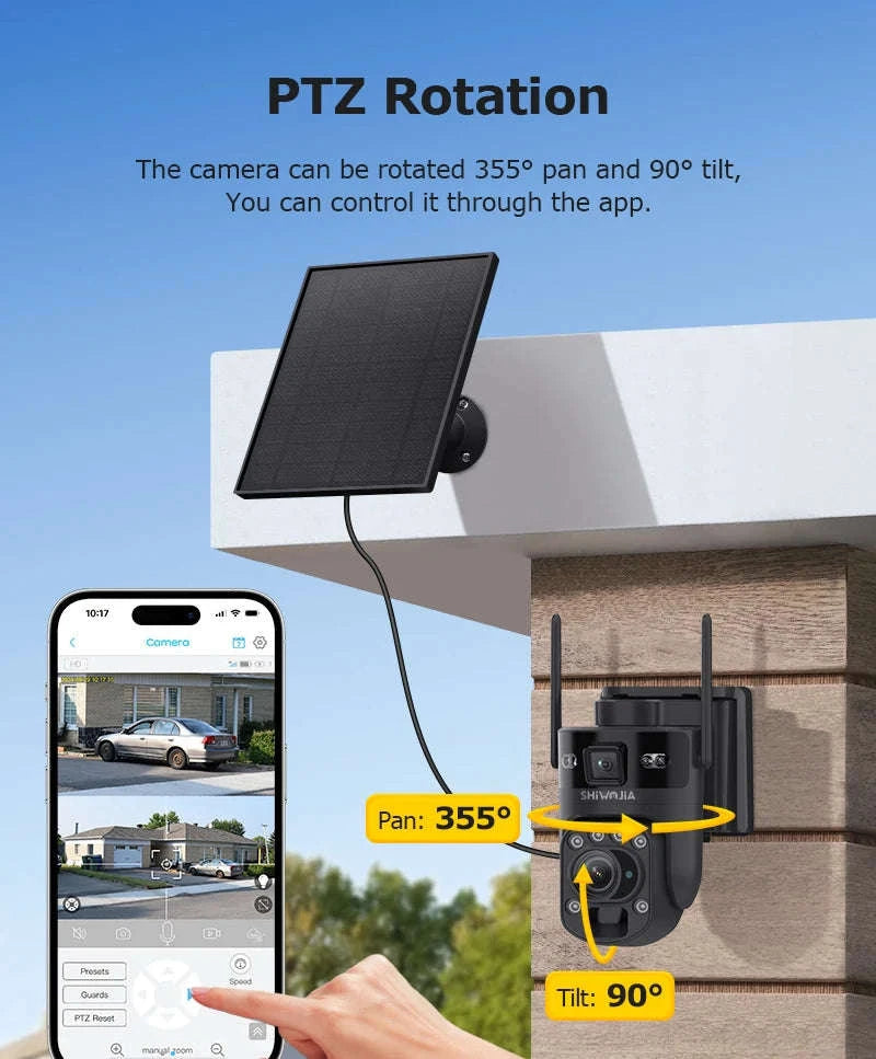 6K 12MP 4G/WiFi Solar Battery Security Camera 60X Zoom PTZ Outdoor-Black WIFI 32GB