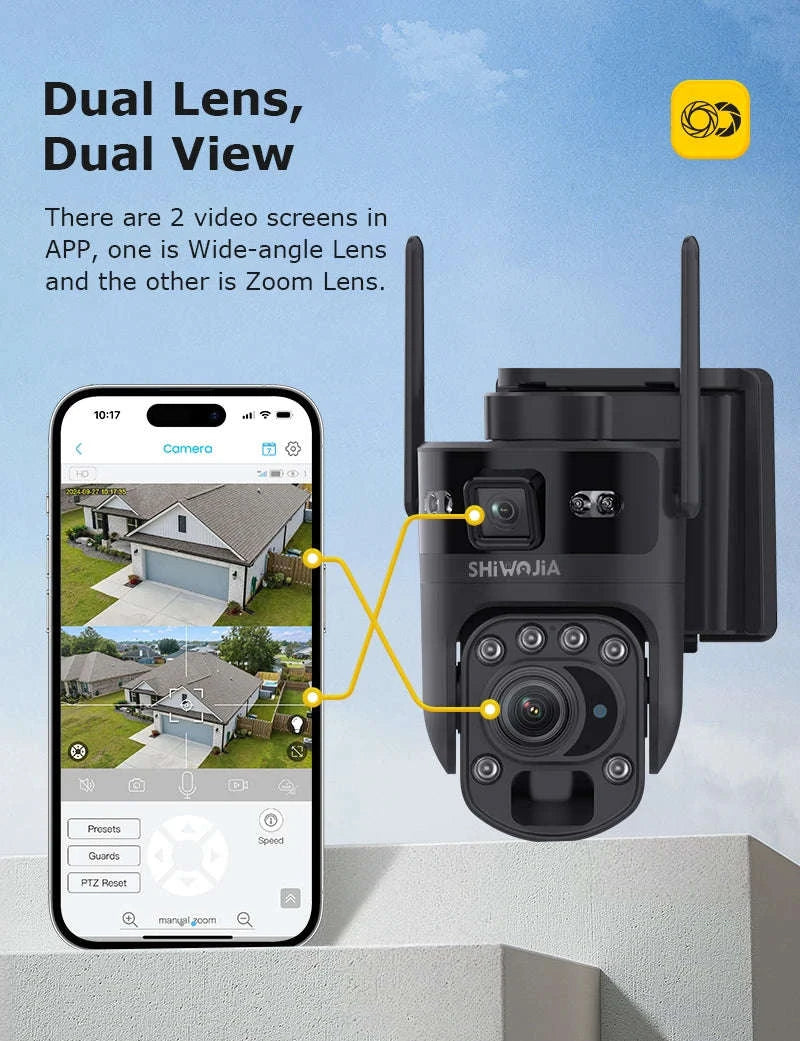 6K 12MP 4G/WiFi Solar Battery Security Camera 60X Zoom PTZ Outdoor-Black WIFI 32GB