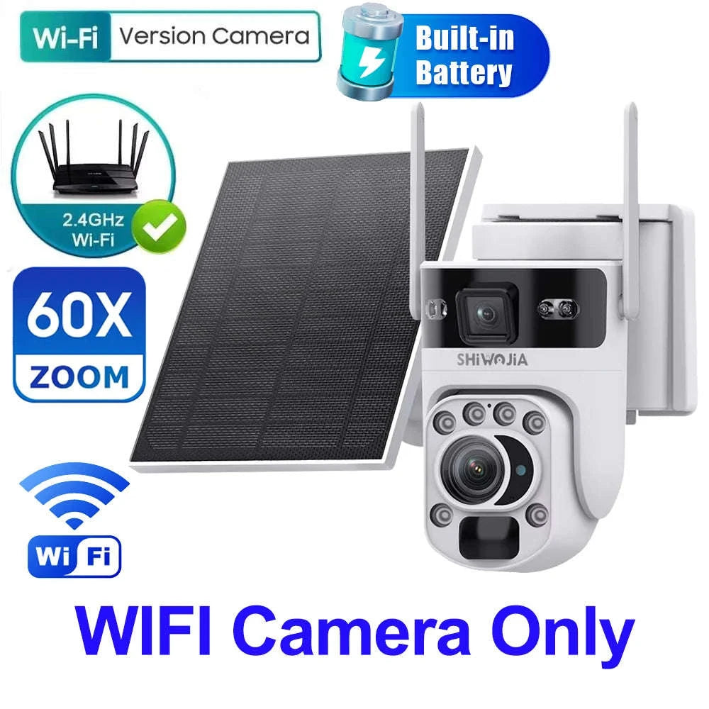 6K 12MP 4G/WiFi Solar Battery Security Camera 60X Zoom PTZ Outdoor-Black WIFI 32GB