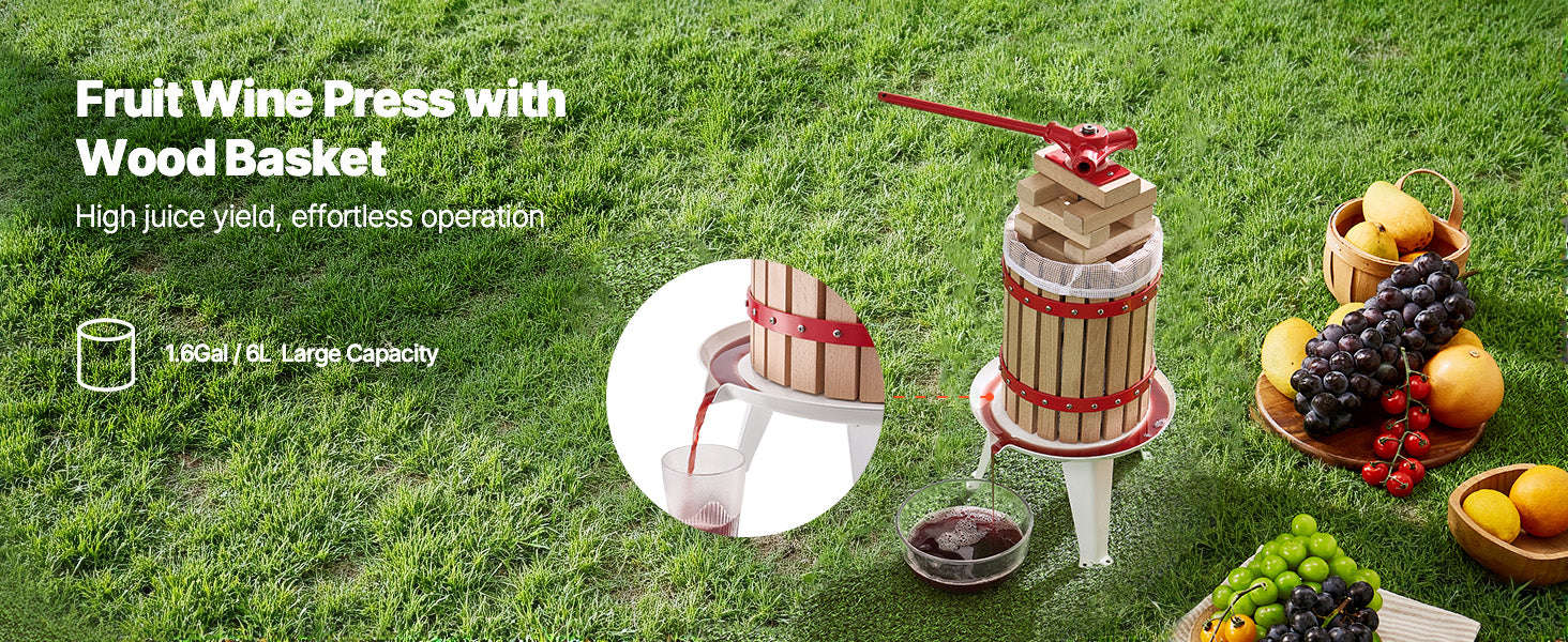 6L-18L Fruit Wine Manual Press Solid Wood Basket Juice Maker-12L / france
