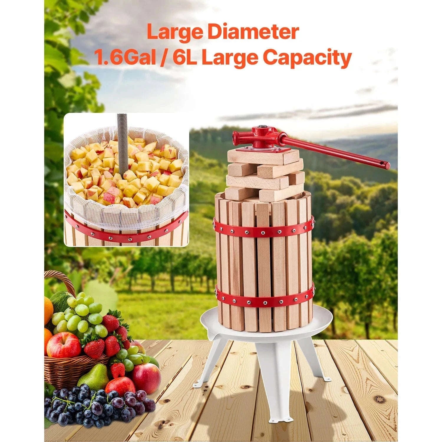 6L-18L Fruit Wine Manual Press Solid Wood Basket Juice Maker-12L / france