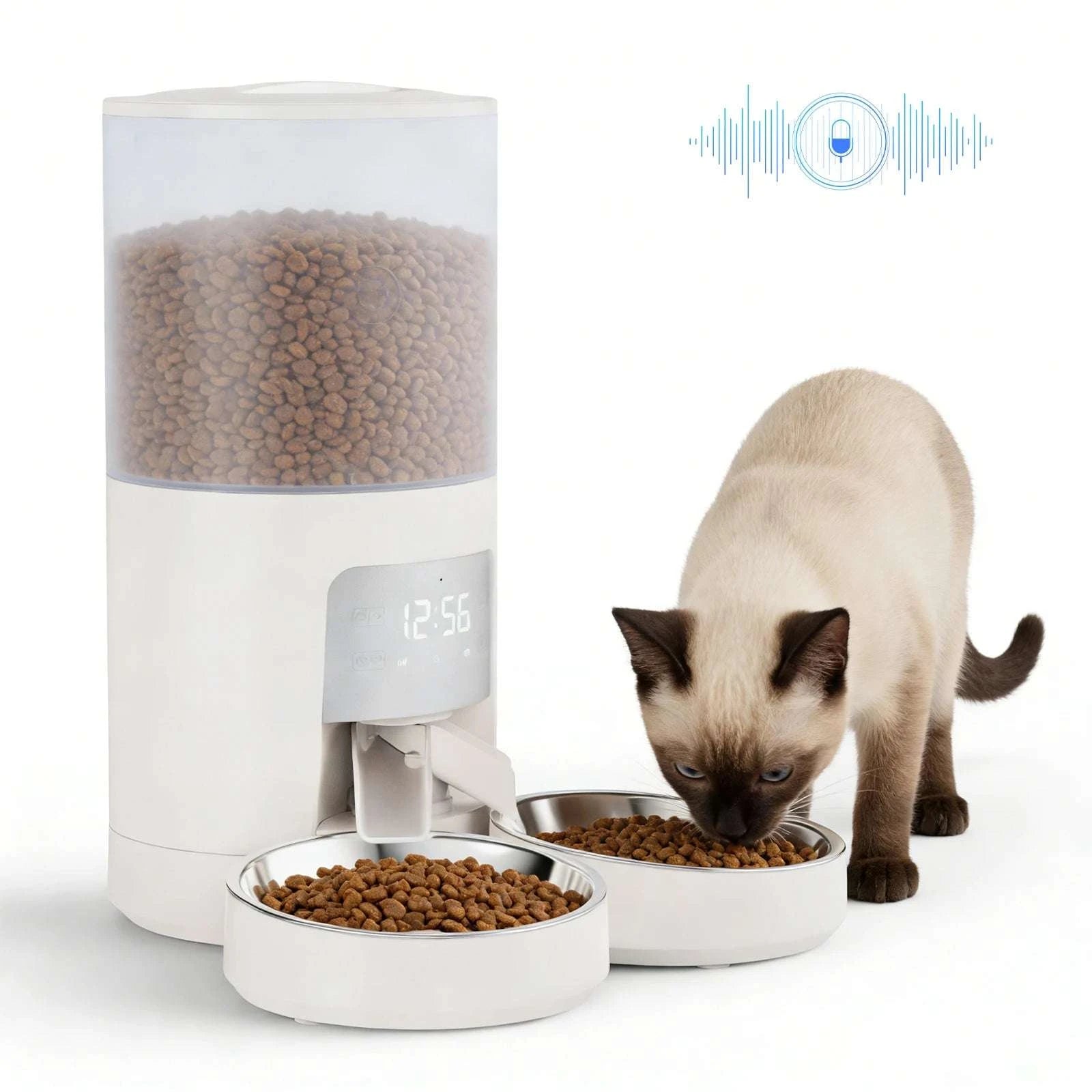 6L Automatic Cat Feeder with App Control, Dual Bowls & Timer-WHITE / 6L / United States