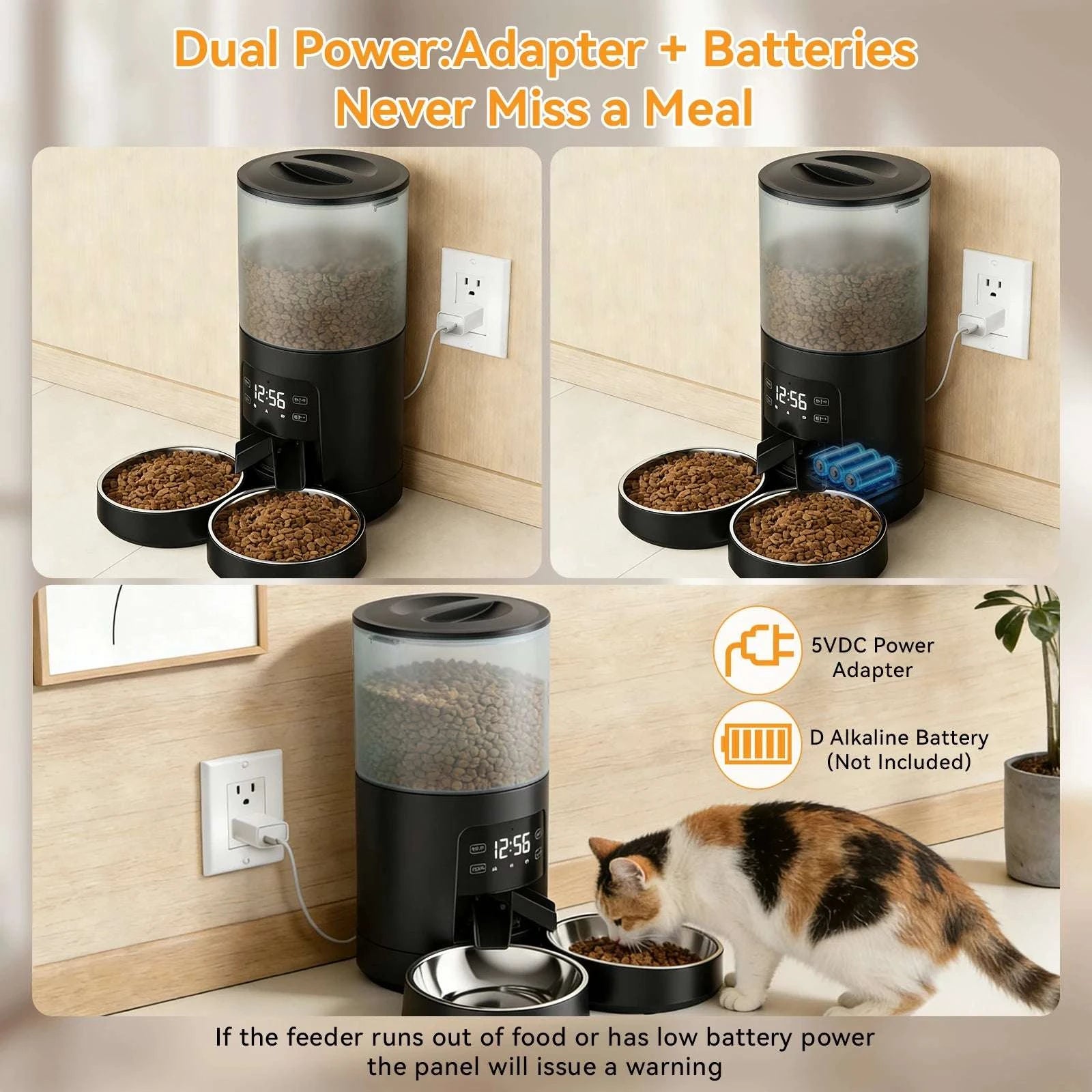 6L Automatic Cat Feeder with App Control, Dual Bowls & Timer-WHITE / 6L / United States