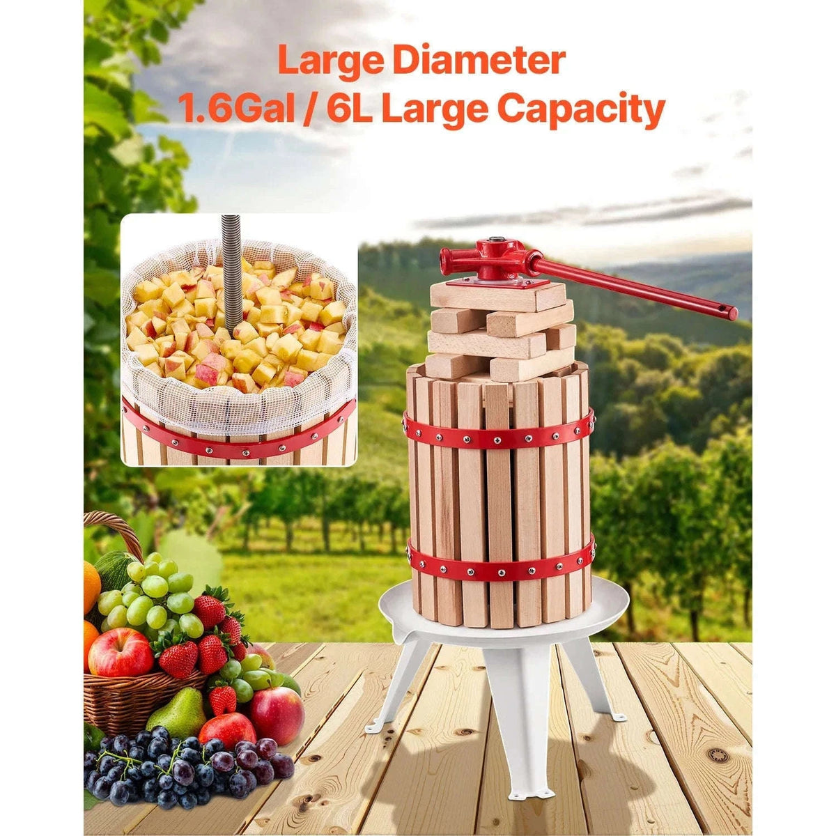 6L Solid Wood Fruit Wine Press with 8 Blocks-6L / Germany