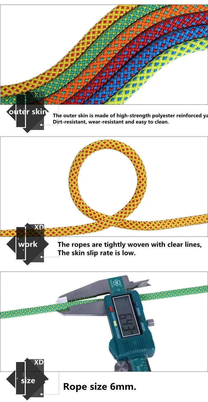 6mm Auxiliary Rope for Camping and Mountaineering-yellow / 20M