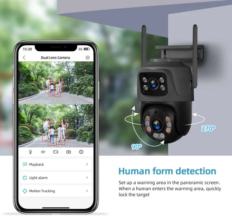 6MP Dual Lens WiFi PTZ Outdoor Security Camera with Human Detection-1pc / US Plug / United States