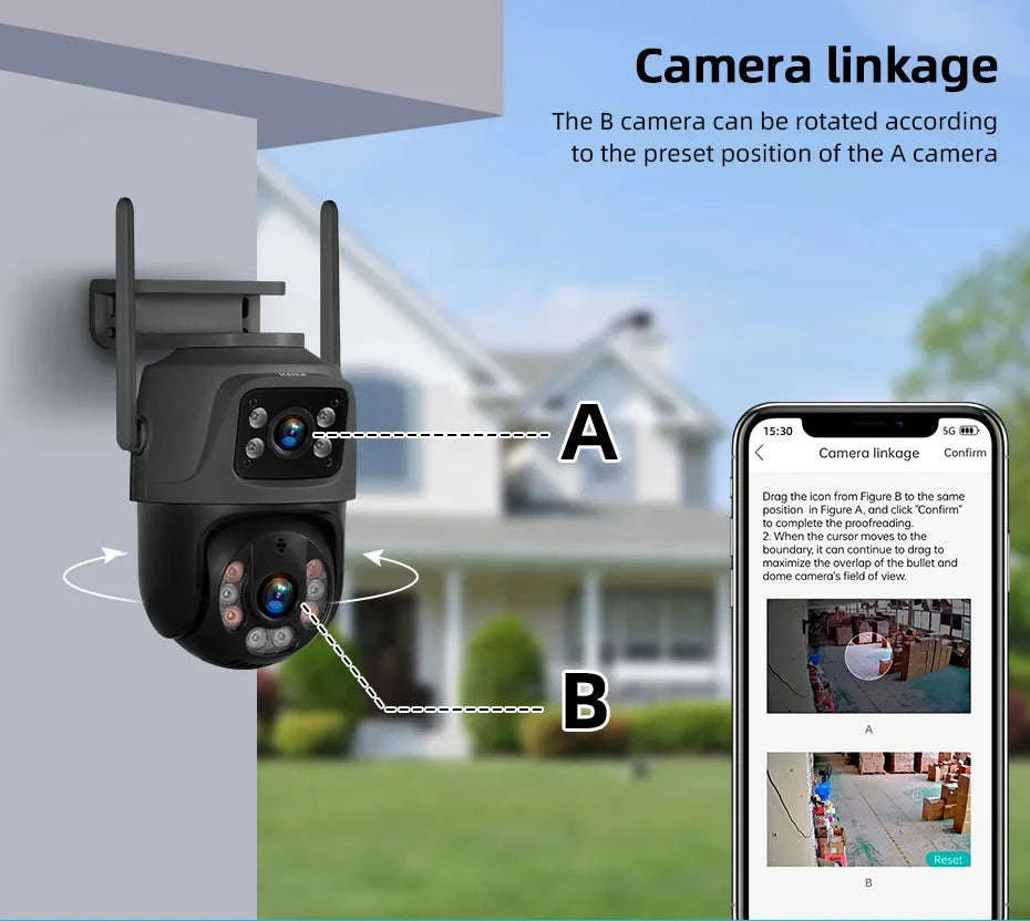 6MP Dual Lens WiFi PTZ Outdoor Security Camera with Human Detection-1pc / US Plug / United States