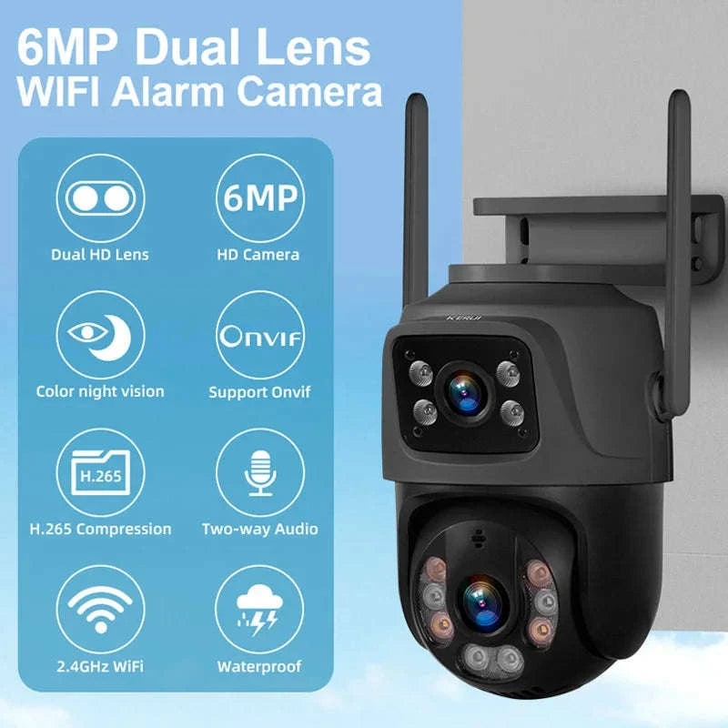 6MP Dual Lens WiFi PTZ Outdoor Security Camera with Human Detection-1pc / US Plug / United States