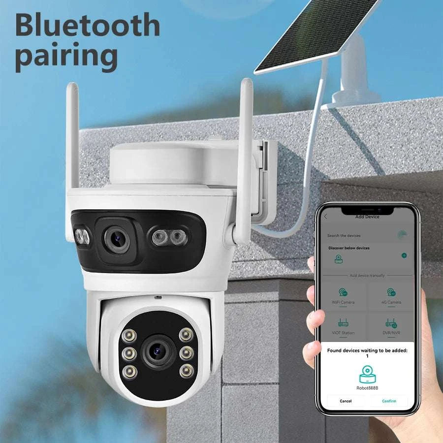 6MP Solar WiFi Security Camera Outdoor Dual Lens PTZ 360° View-Camera add 32G Card