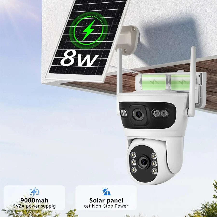 6MP Solar WiFi Security Camera Outdoor Dual Lens PTZ 360° View-Camera add 32G Card