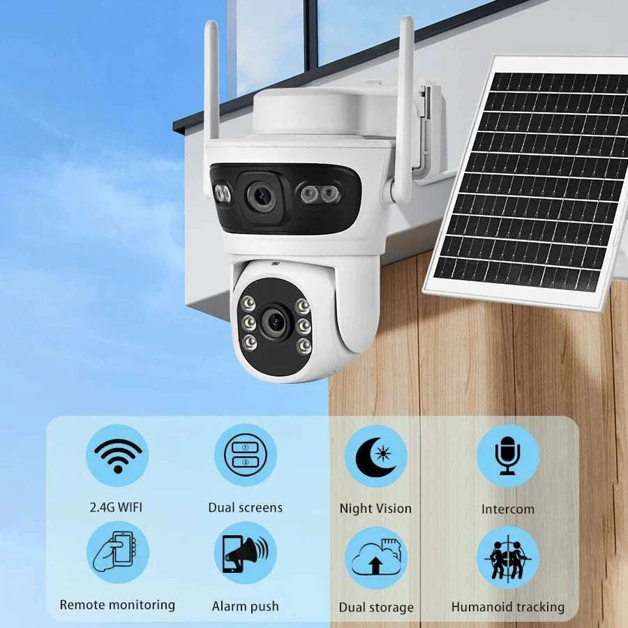 6MP Solar WiFi Security Camera Outdoor Dual Lens PTZ 360° View-Camera add 32G Card