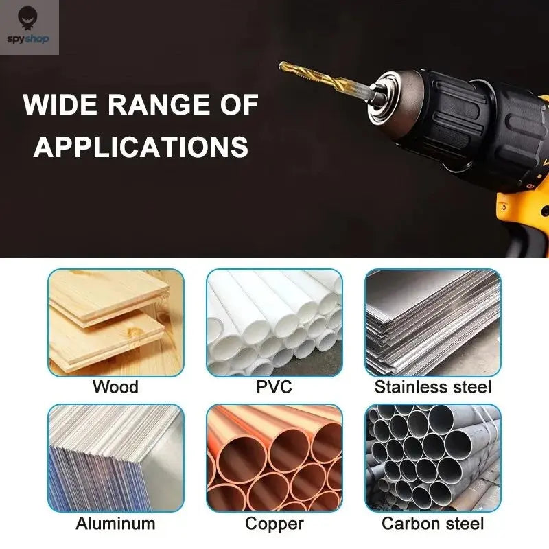 6pc High-speed Steel 4341 Titanium Plated Composite Tap Drill and Tap Integrated Machine Tap Open and Chamfer Tool Set