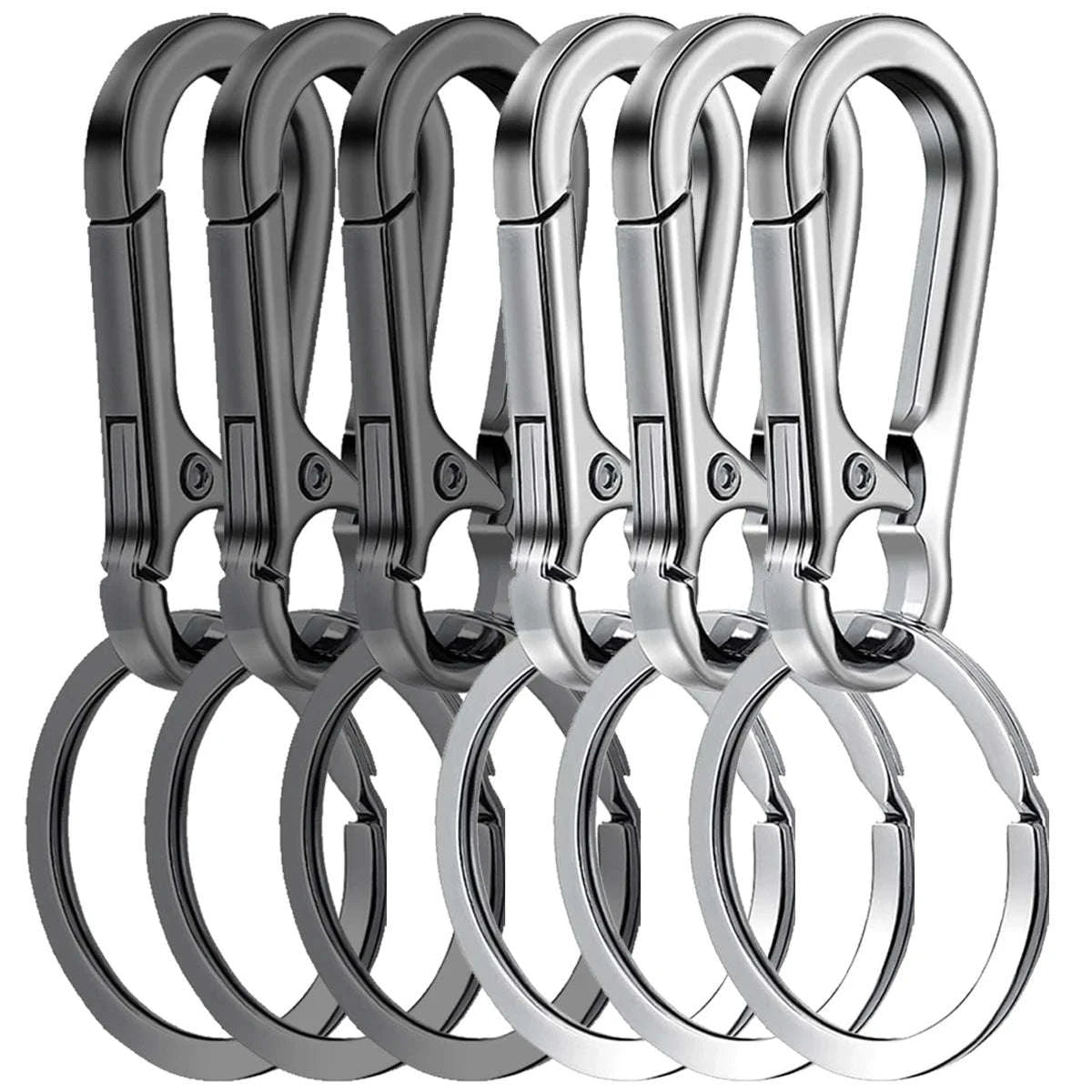 6Pcs Metal Carabiner Clip Keychain Set-black