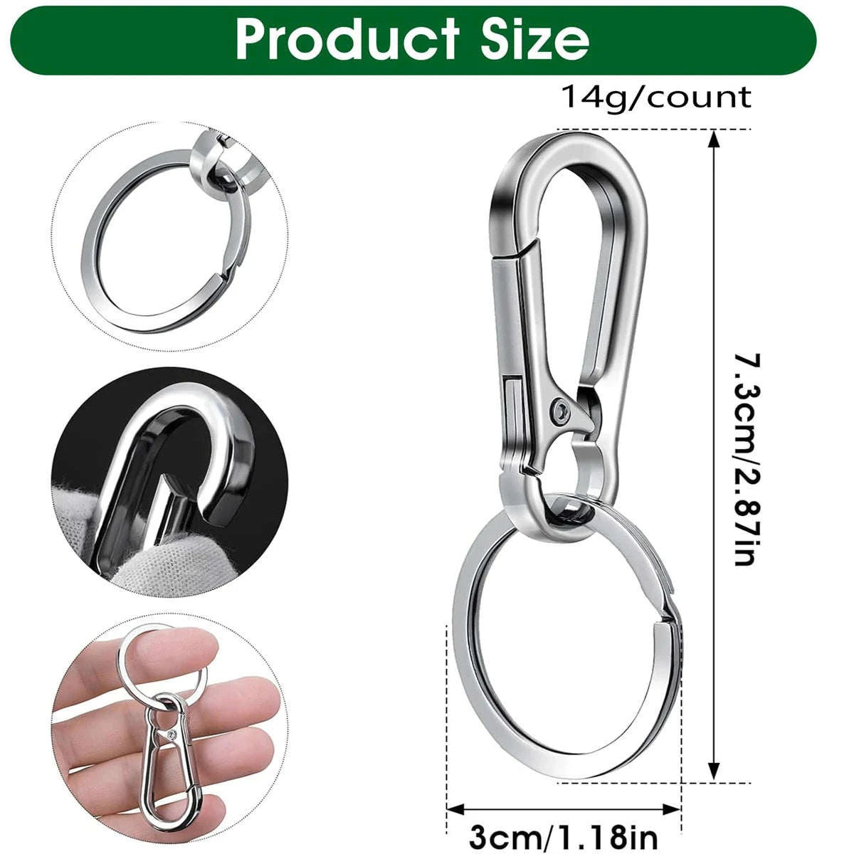 6Pcs Metal Carabiner Clip Keychain Set-black