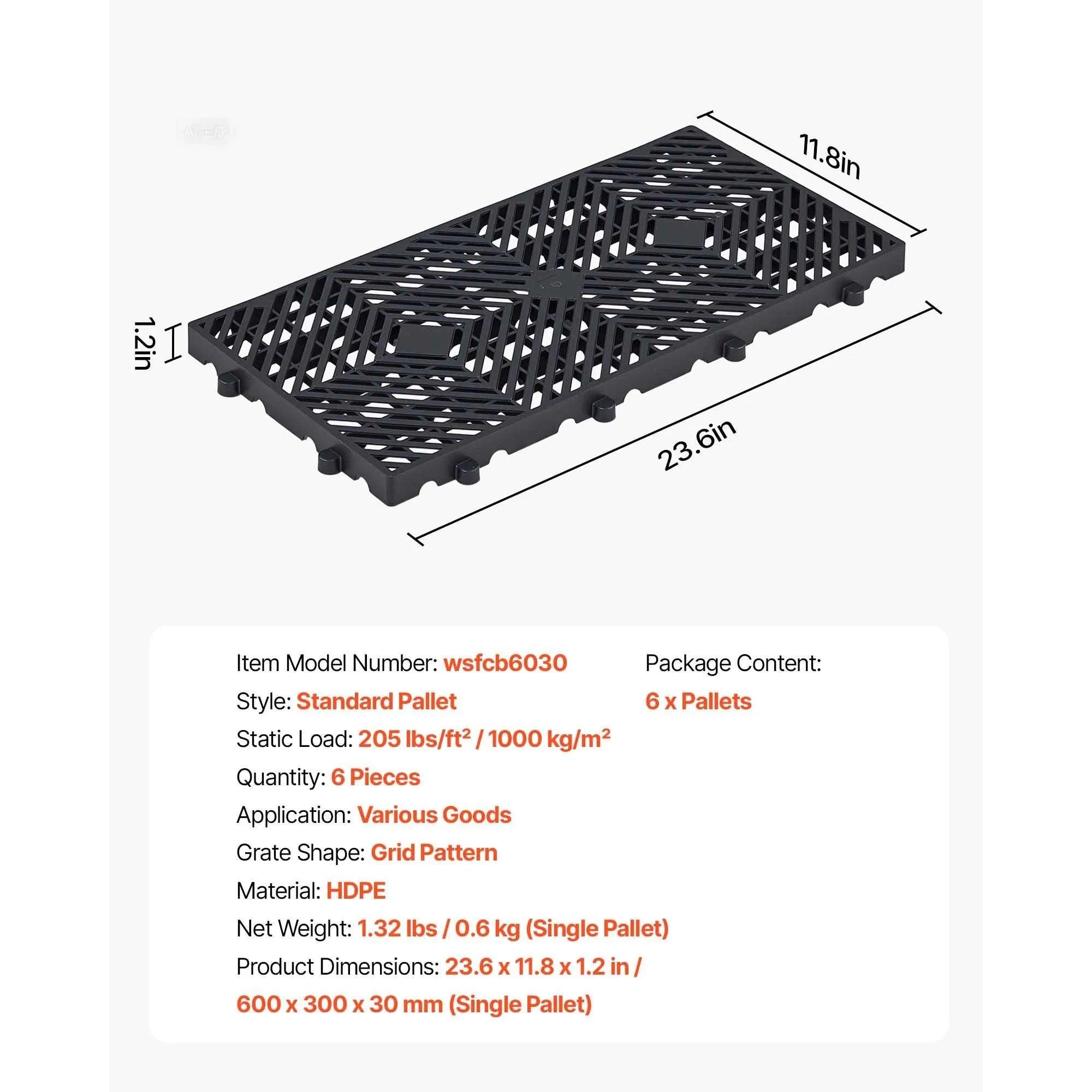 6PCS Plastic Storage Pallets with Grid Design for Basement & Warehouse-6pcs / United States