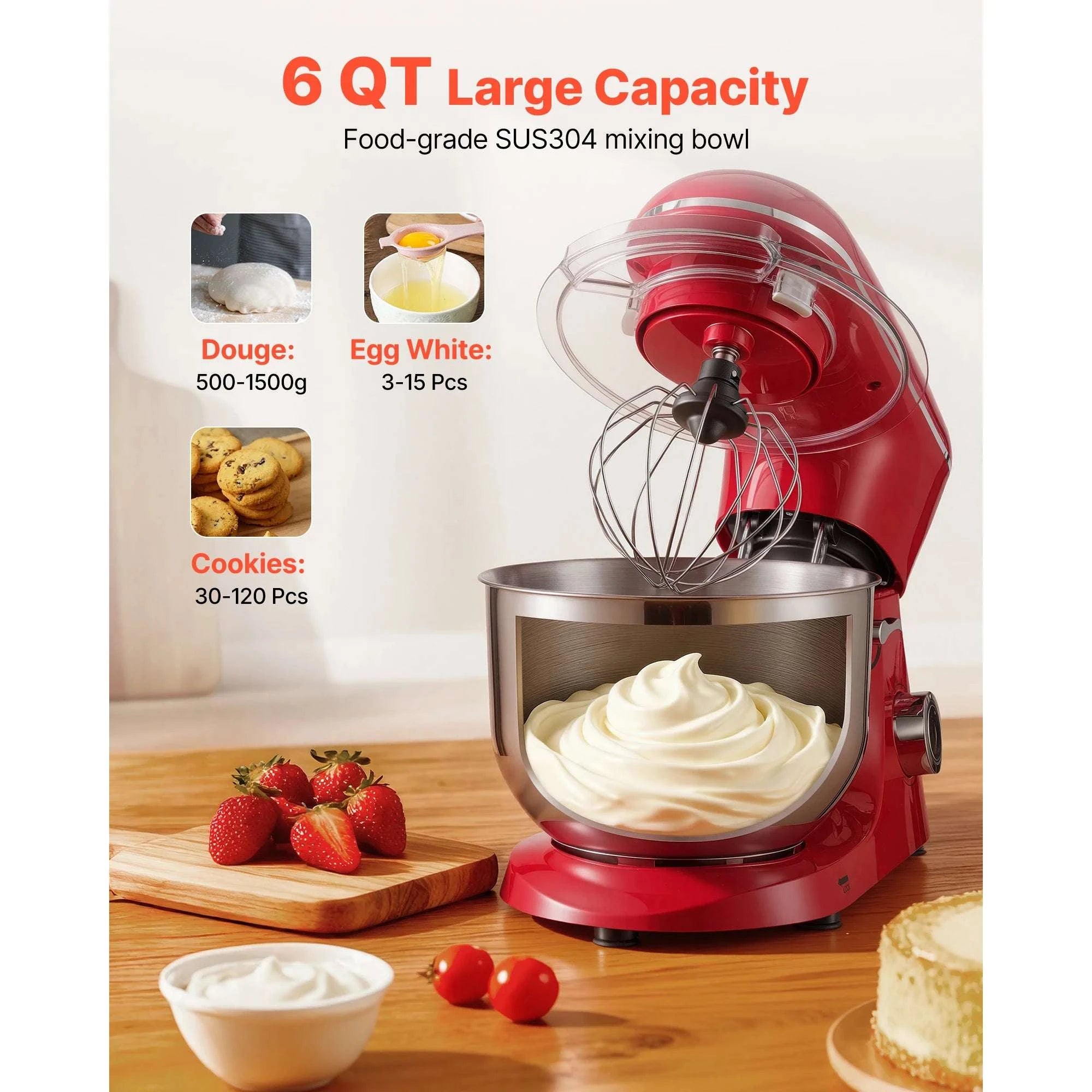 6QT Electric Stand Mixer with 6 Speeds & Stainless Steel Bowl-5.7L / United States